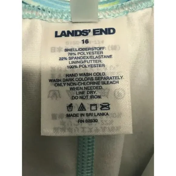 Lands' End Womens Size 16 Blue Yellow One Piece Swimsuit Scoop Padded - Picture 6 of 6